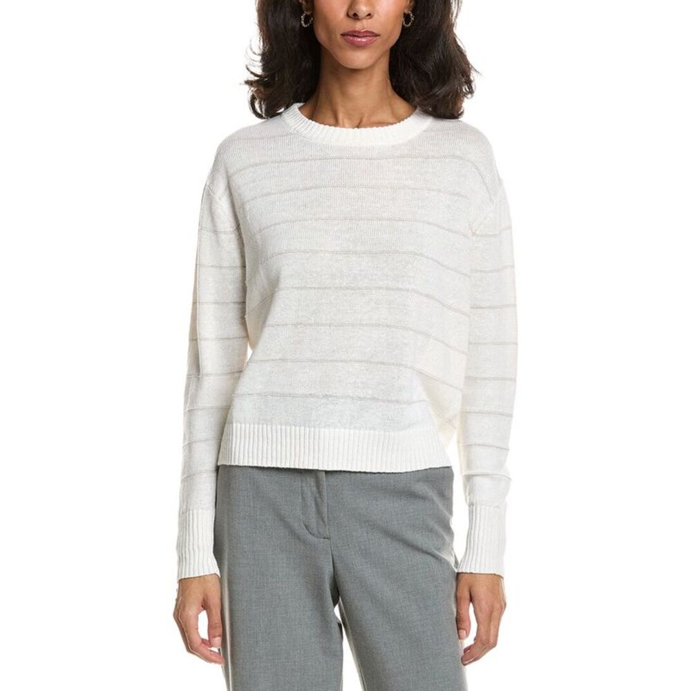 Forte Womens  Textured Crop Linen Sweater, Brown